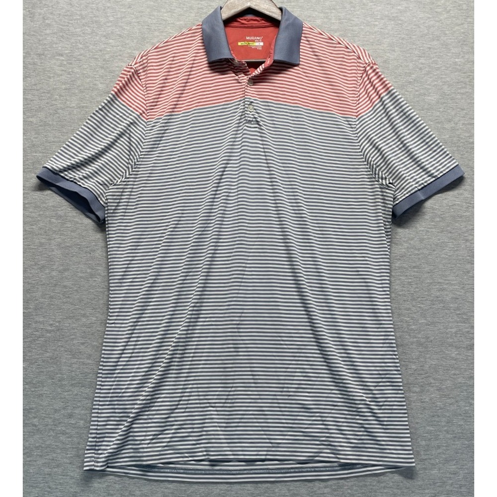 Murano Performance Polo Shirt Mens Large Multicolor Striped Slim Fit Golf Tennis